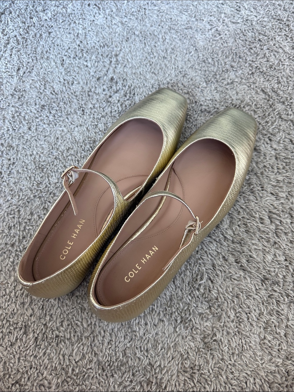 Cole Haan Metallic Gold Textured Mary Jane Flats